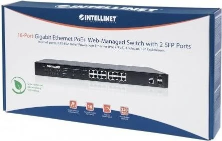 Intellinet Rackmount Gigabit Managed Switch, 16x RJ-45, 2x SFP, 220W PoE+