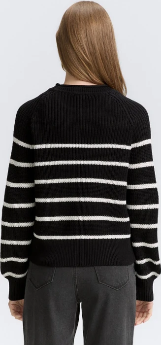 Tom Tailor Strickpullover mit leichten Ballonärmeln Strickpullover placed black white stripe (Damen)
