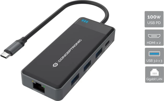 Conceptronic 7-in-1 Dockingstation, USB-C 3.0 [Stecker]