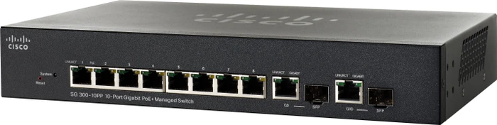 Cisco SG300 Desktop Gigabit Managed Switch, 8x RJ-45, 2x RJ-45/SFP, 62W PoE+