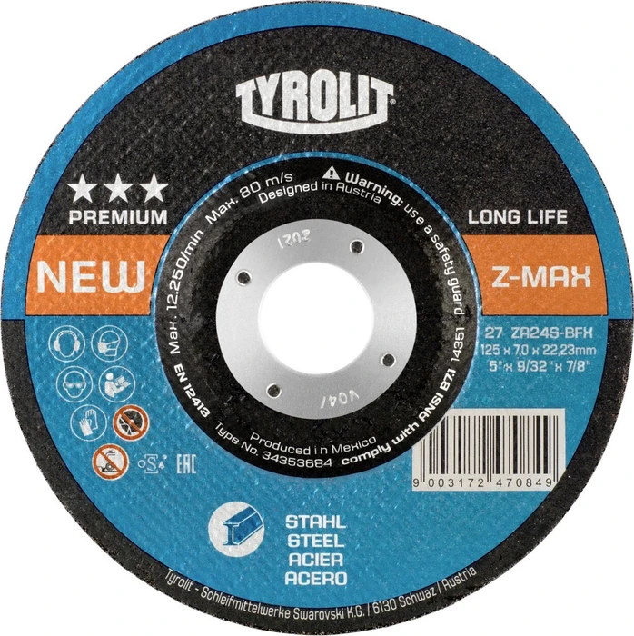 Tyrolit Premium Longlife Z-MAX Schleifscheibe K24, 125x7x22.23mm, 10 Stück