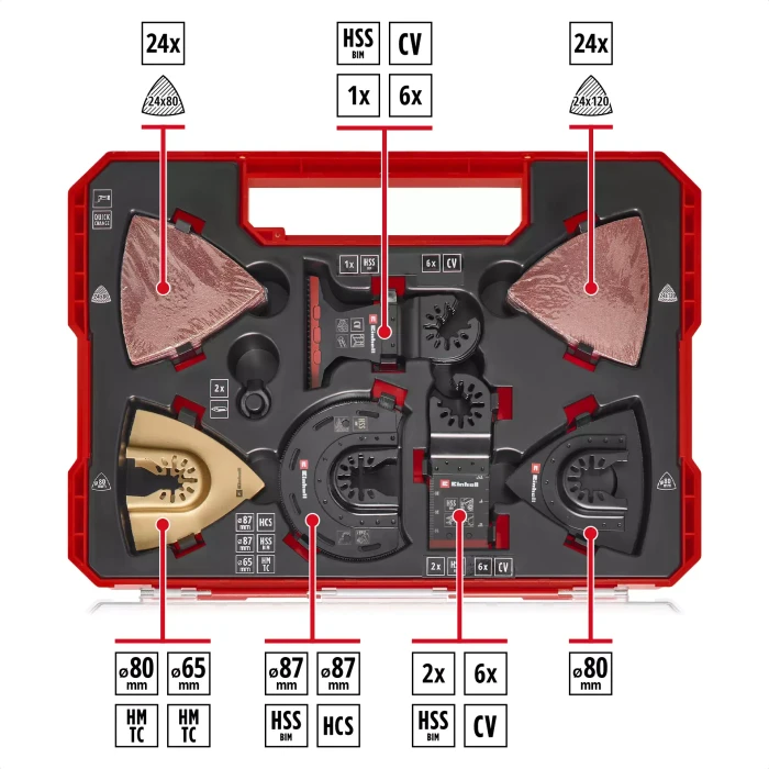Einhell XXL-Case Zubehörset für Multifunktionswerkzeug inkl. Koffer, 70-tlg.
