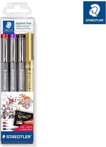 Staedtler Pigmentliner 308 mit Metallic Marker sortiert, 4er-Set