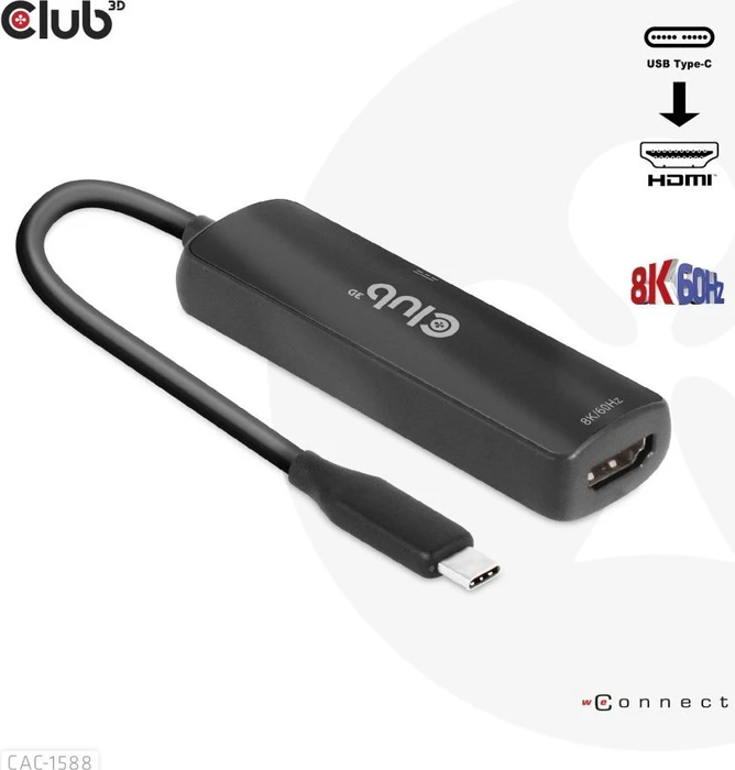Club 3D USB-C [Stecker] auf HDMI 2.1 [Buchse], 4K120Hz HDR10 with DSC 1.2 Active Adapter M/F