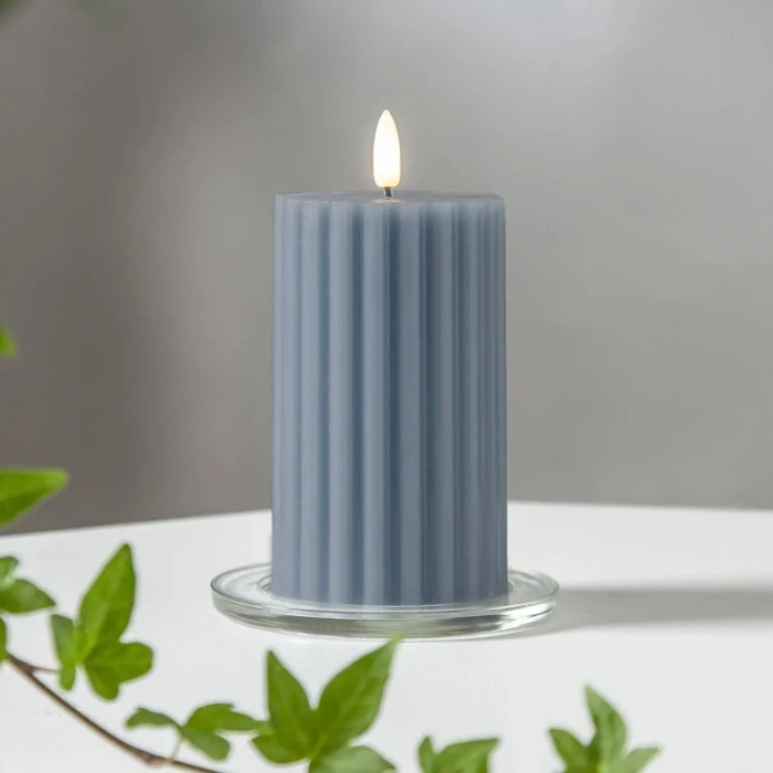 Star Trading Flamme Stripe Stumpenkerze 15cm blau LED 1x warmweiß, 1 Stück