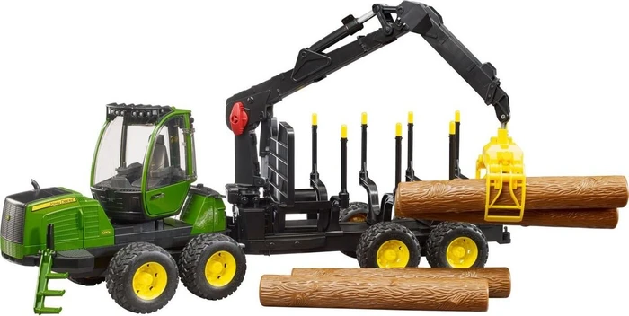 Bruder Profi-Serie John Deere 1210E Rückezug mit 4 Baumstämmen und Holzgreifer