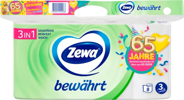 Zewa bewährt Toilettenpapier 3-lagig weiß, 8 Rollen