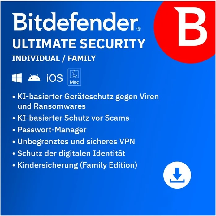 BitDefender Ultimate Security Family, 1 Jahr, ESD (deutsch) (PC)