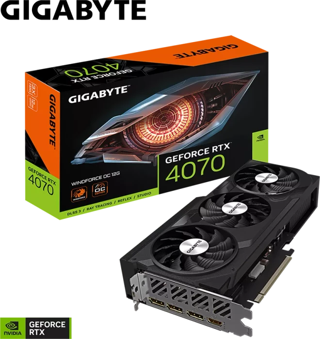 GIGABYTE GeForce RTX 4070 Windforce OC 12G, 12GB GDDR6X, HDMI, 3x DP