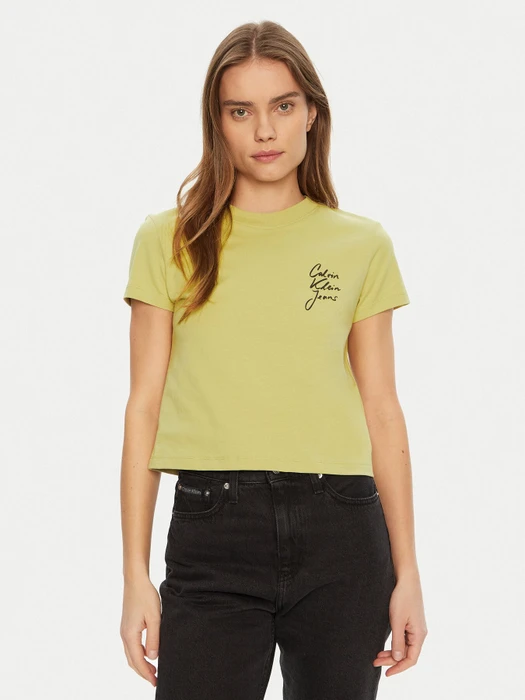 Calvin Klein Logo Slim Fit T-Shirt kurzarm leek green (Damen)