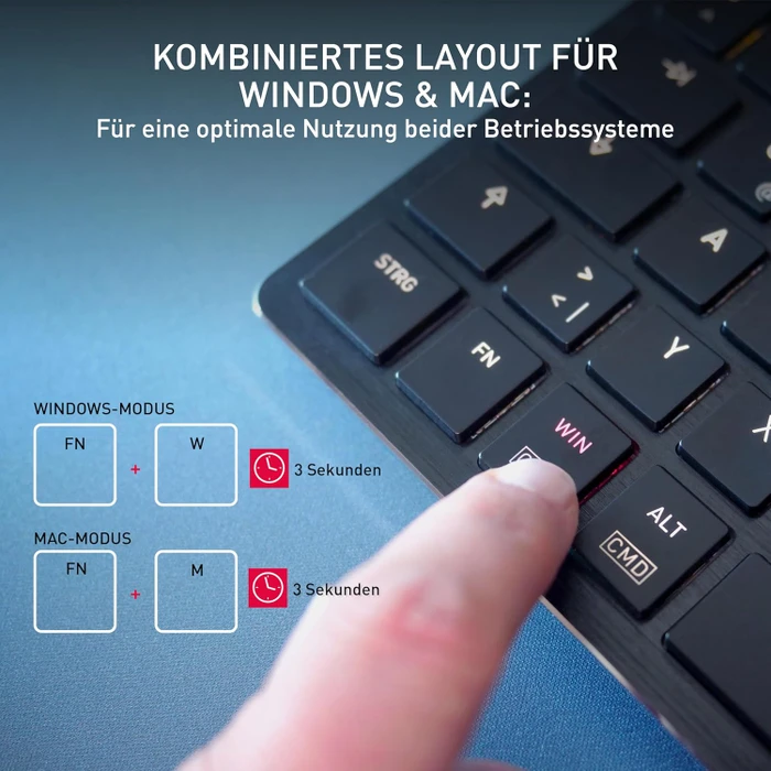 Cherry KW X ULP 2.0 Mini, schwarz, LEDs weiß, MX ULP Tactile, USB/Bluetooth, DE