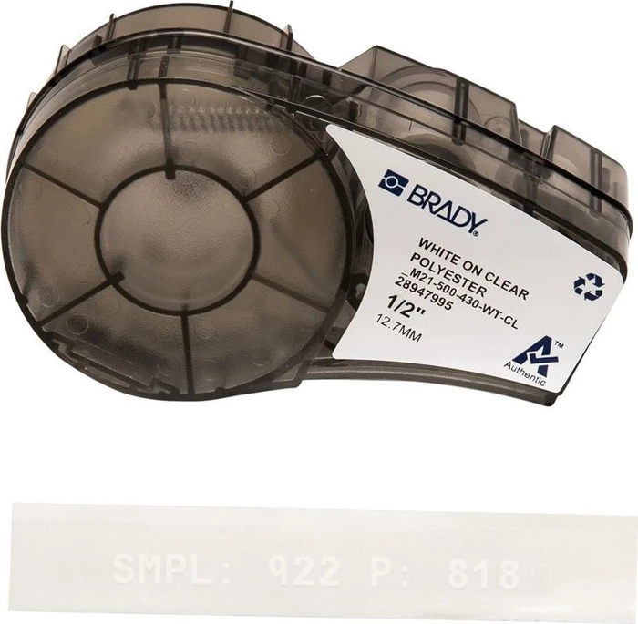 Brady Polester Transparent Beschriftungsband, 12.7mm, weiß/transparent