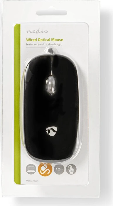 Nedis Wired Optical Mouse, schwarz, USB