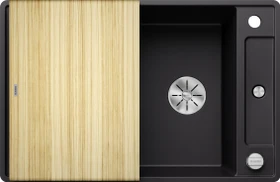 Blanco Axia III 45 S-F InFino Becken reversibel mit Ablauffernbedienung schwarz inkl. Holzschneidebrett