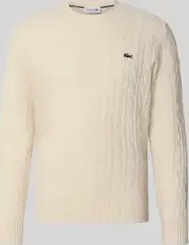 Lacoste Tuchwolle mit Zopfmuster und Rundhalsausschnitt Pullover creme (Herren)