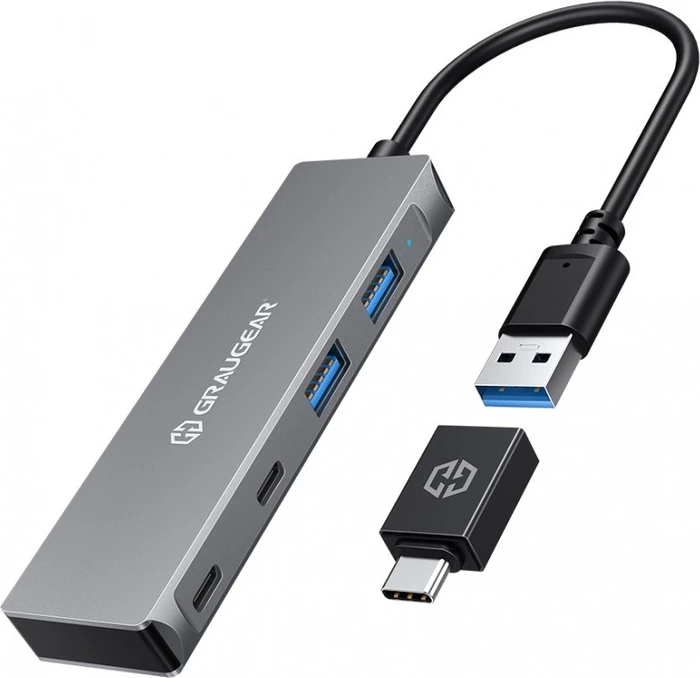 Graugear G-HUB2A2C-AC, USB-Hub, 2x USB-C 3.0, 2x USB-A 3.0, USB-A/USB-C 3.0 [Stecker]
