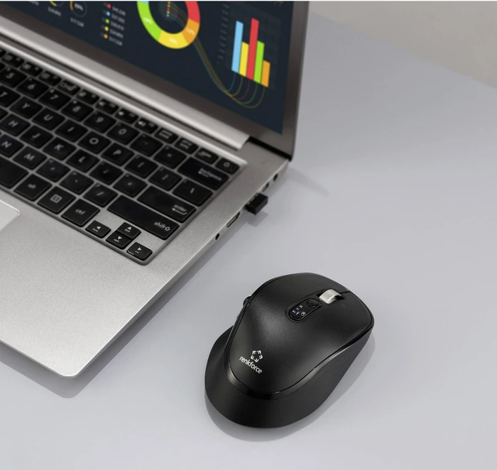 Renkforce RF-WM-220 Wireless Ergonomic Mouse mit zwei Scrollrädern schwarz, USB/Bluetooth