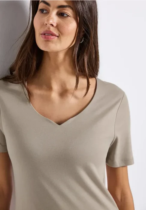Street One Herzausschnitt T-Shirt kurzarm morning beige (Damen)