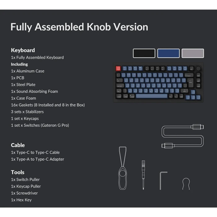 Keychron Q1 Knob, LEDs RGB, hot-swap, schwarz/blaugrau, Gateron G Pro BROWN, USB, DE