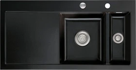 systemceram Mera 100 F Einbau Becken rechts mit Ablauffernbedienung nero