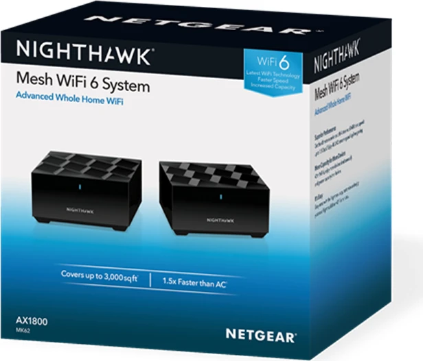 Netgear Nighthawk Mesh Wi-Fi 6 System MK62, AX1800, Router und Repeater Set, 2er-Bundle