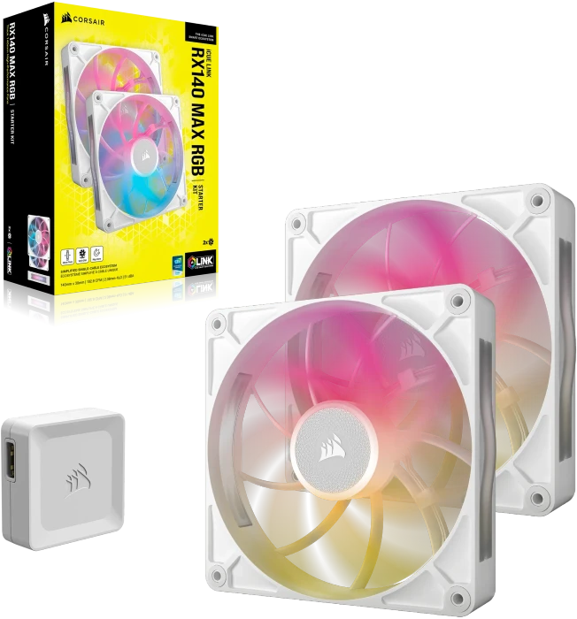 Corsair iCUE LINK RX140 Max RGB Starter Kit, weiß, LED-Steuerung, 140mm, 2er-Pack