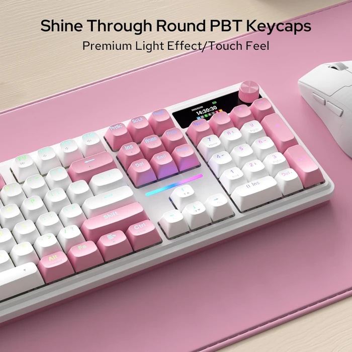 Redragon Terraflare K762 Pro Wireless, White & Pink, LEDs RGB, Mint Mambo, USB/Bluetooth, US