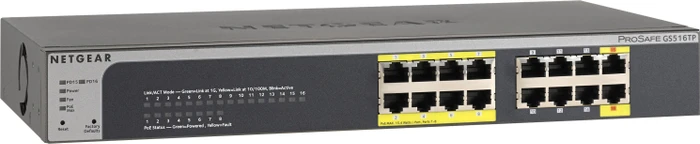 Netgear ProSAFE GS500 Desktop Gigabit Smart Switch, 16x RJ-45, 76W PoE PD