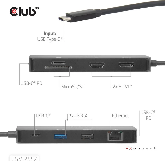 Club 3D 9-in-1 Hub, USB-C 3.0 [Stecker]
