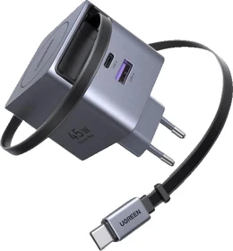 Ugreen Nexode Pro 45W GaN Fast Charger with Retractable Cable schwarz/silber