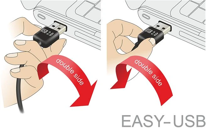 DeLOCK EASY-USB 2.0 Adapter, USB-A [Stecker] auf USB-A [Buchse], horizontal gewinkelt 90°