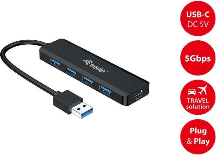 Equip 4 Port USB Hub, 4x USB-A 3.0, USB-C 3.0/USB-A 3.0 [Stecker]