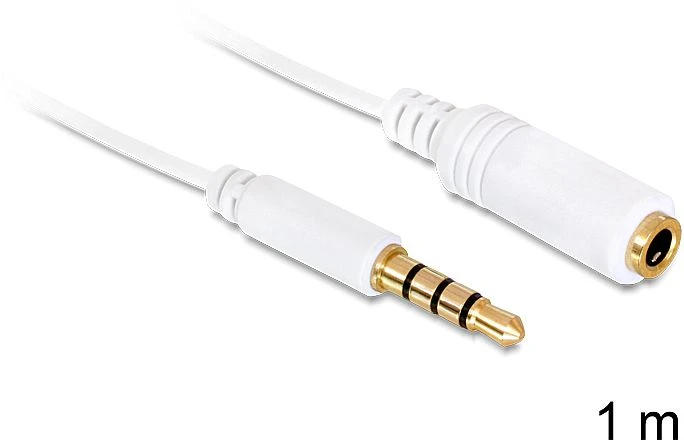 DeLOCK 3.5mm 4-Pin Klinke Verlängerungskabel weiß 1m
