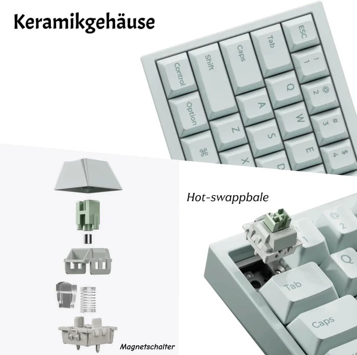 Keychron Q16 HE 8K Ceramic Keyboard, Light Green, 65%, LEDs RGB, Ultra-Fast Lime Magnetic, USB, DE