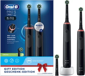 Oral-B Pro 3 3900 schwarz/schwarz + 2. Handstück + 3 Aufsteckbürsten