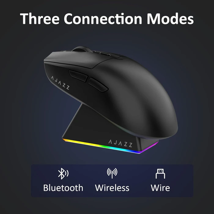 Ajazz AJ139 V2 MC Gaming Mouse mit Ladestation, schwarz, USB/Bluetooth