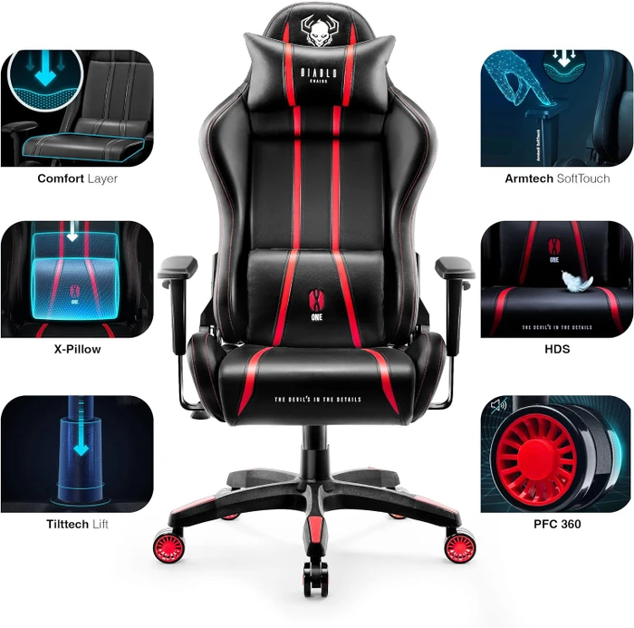 Diablo Chairs X-One 2.0 Normal Gamingstuhl, schwarz/rot