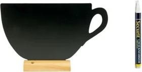 Securit Silhouette Wood Becher, Kreidetafel mit Holzfuß, schwarz, 33.5x21.3cm