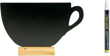 Securit Silhouette Wood Becher, Kreidetafel mit Holzfuß, schwarz, 33.5x21.3cm