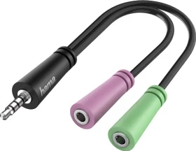 Hama Audio-Adapter, 4pol. 3,5-mm-Klinke-Stecker, 2x 3pol. 3,5-mm-Klinke-Headset