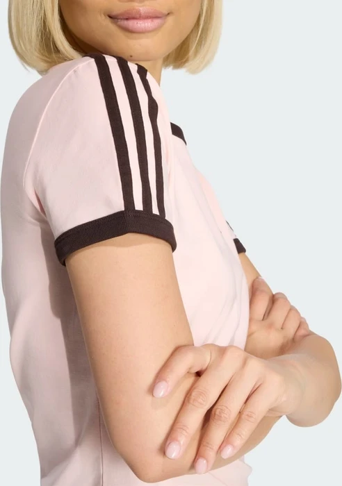 adidas 3-Streifen Slim T-Shirt kurzarm sandy pink/aurora coffee (Damen)