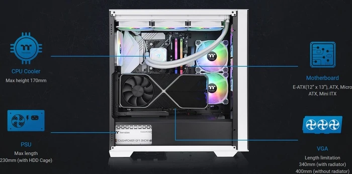 Thermaltake Divider 370 TG ARGB Snow Edition, weiß, Glasfenster