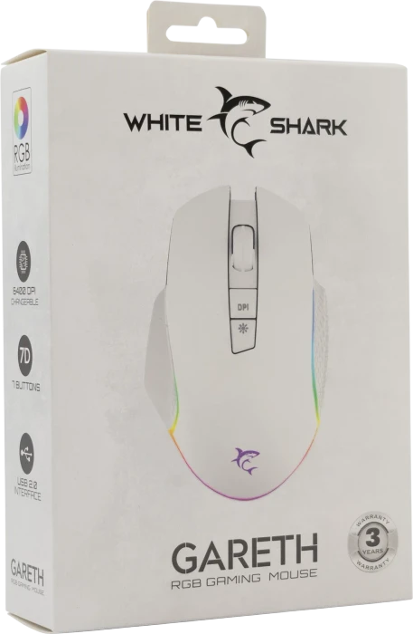White Shark Gareth White Gaming Mouse, weiß, USB