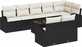vidaXL Polyrattan Gartensofa Lounge-Set schwarz/creme, 9-tlg.