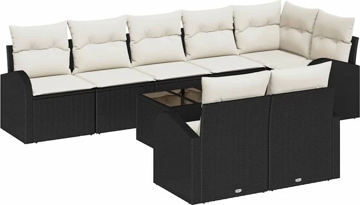 vidaXL Polyrattan Gartensofa Lounge-Set schwarz/creme, 9-tlg.