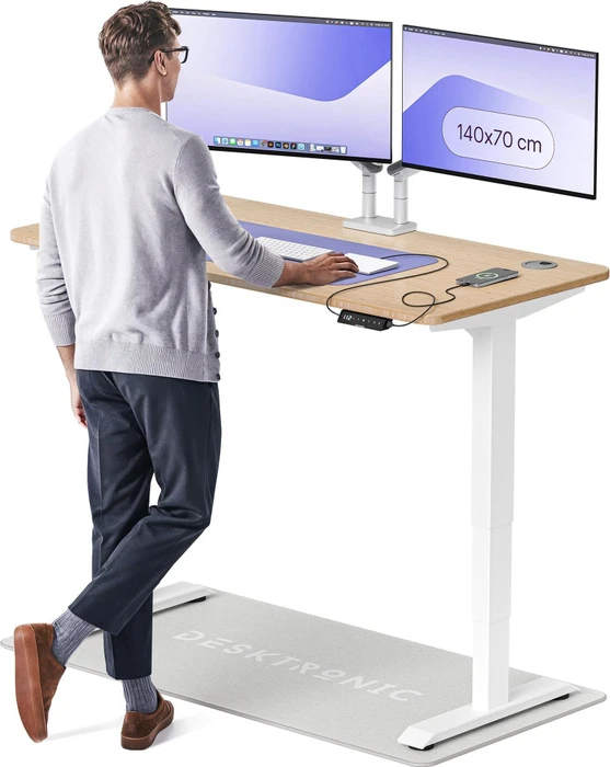 Desktronic HomePro Sitz-Steh-Schreibtisch 140x70cm Bambus/weiß