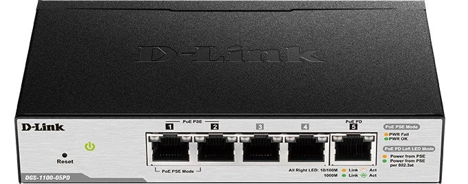 D-Link Desktop Gigabit Smart Switch, 5x RJ-45, 18W PoE PD