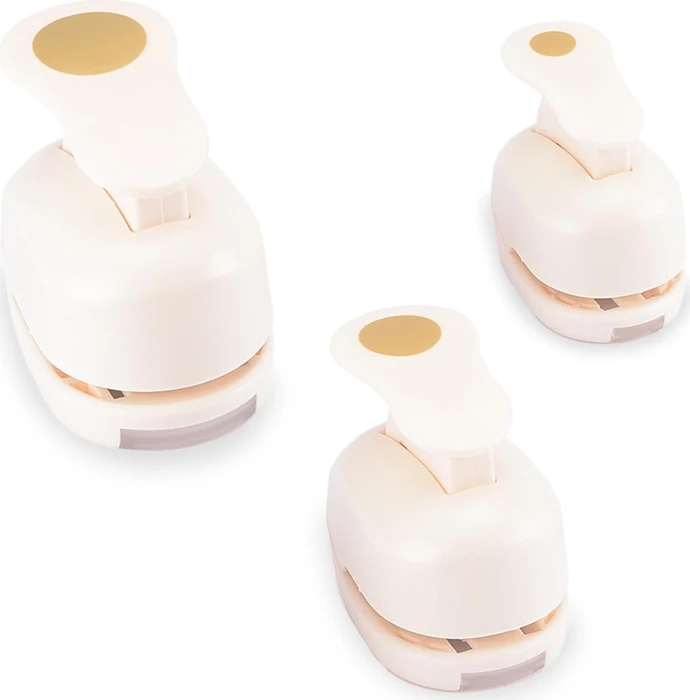 Vaessen Creative Hebel-Motivstanzer Set, 8/16/25mm, Kreis, gold/weiß