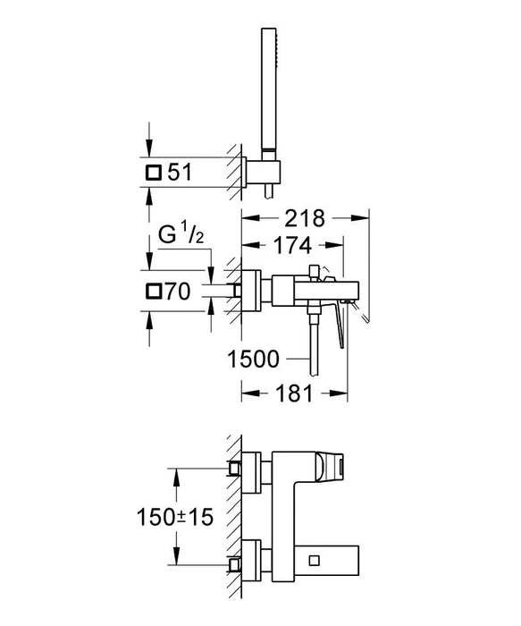 Grohe Eurocube Einhand-Wannenarmatur 1/2" chrom