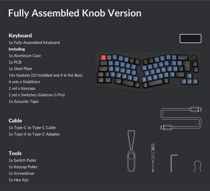 Keychron Q8 Alice Knob Version, 65% Layout, LEDs RGB, Carbon Black, Gateron G Pro RED, USB, DE